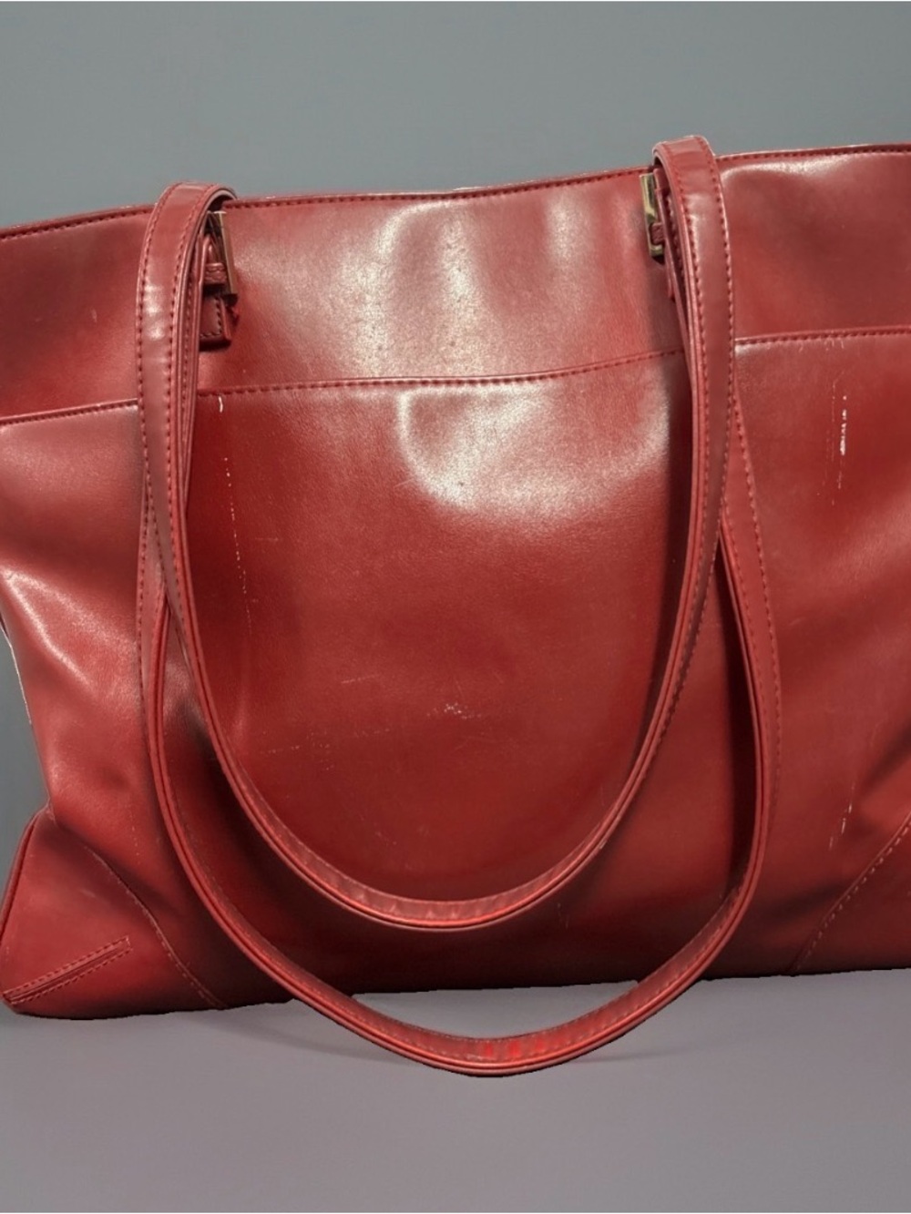 Classic Red Leather Tote Bag - Liz Claiborne 13X15X4